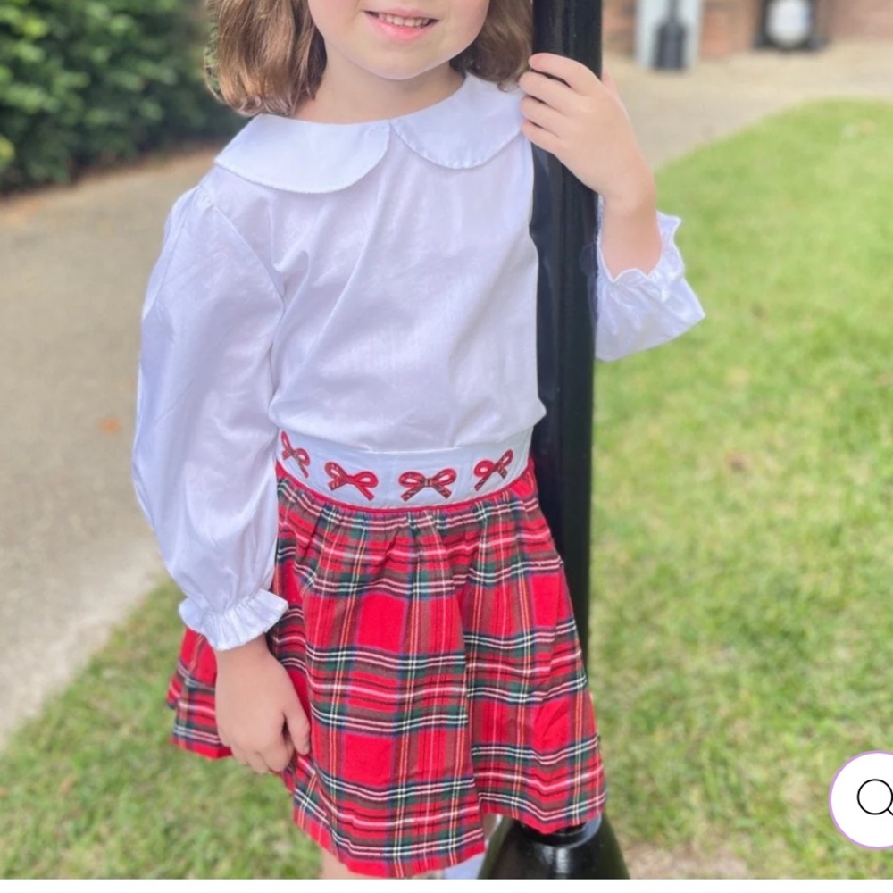 NWT CHRISTMAS PLAID GIRLS SKIRT EMBROIDERED BOWS Size 9 mos Pleats and Stitches